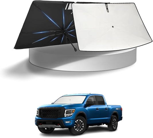 KUST Sun Shade Umbrella for Nissan Titan 2016-2024 | Custom Fit Windshield Sunshade | Foldable Sunshade with Bendable Handle | Blocks Heat & UV Rays Keep Car Cool Sunshield