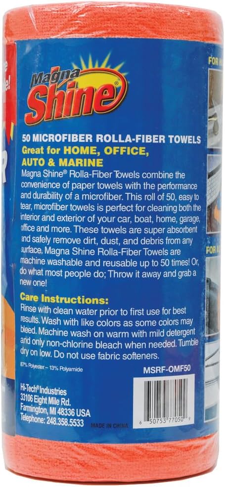 Rolla-Fiber Towels – Microfiber Washable Roll of Tearable Towels, Soft & Lint-Free, Reusable Up to 50 Washes – Like Paper Towels for Cleaning & Detailing
