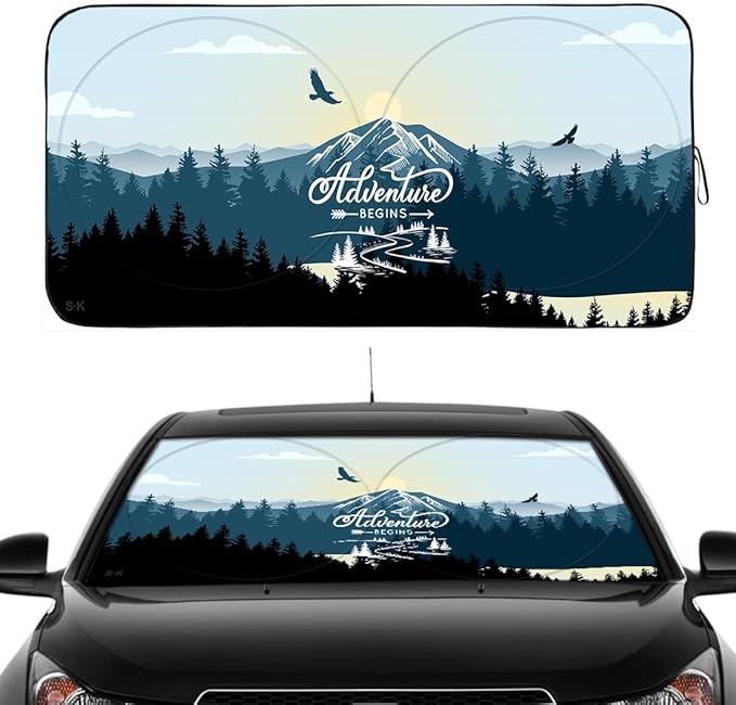 GVEN Windshield Sun Shades Car Sun Shade Protector Blocks UV Rays for Full-Size Sedan & SUV, Mid-Size SUV, Sports Cars, Wagon and Mid-Size Pickup Truck Car Accessories(Forest, L)