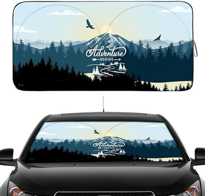 GVEN Windshield Sun Shades Car Sun Shade Protector Blocks UV Rays for Full-Size Sedan & SUV, Mid-Size SUV, Sports Cars, Wagon and Mid-Size Pickup Truck Car Accessories(Forest, L)