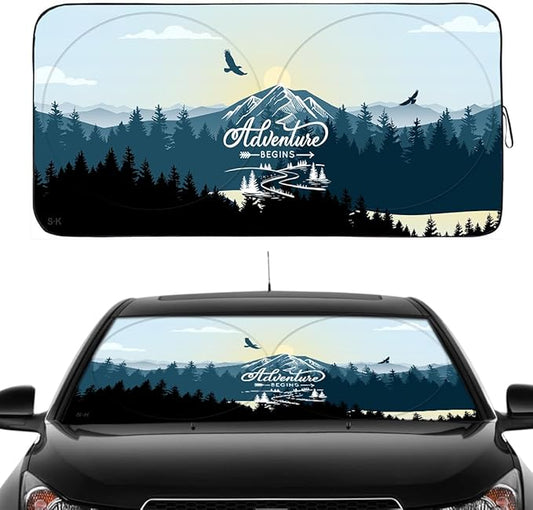 GVEN Windshield Sun Shades Car Sun Shade Protector Blocks UV Rays for Full-Size Sedan & SUV, Mid-Size SUV, Sports Cars, Wagon and Mid-Size Pickup Truck Car Accessories(Forest, L)