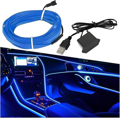 ZIMISI EL Wire Car Interior LED Strip Lights, 5V 16FT Neon Light Strip with Sewing Edge, USB Electroluminescent Car Interior Lights with Fuse Protection, Vehicle Ambient Lighting Decorations (Blue)