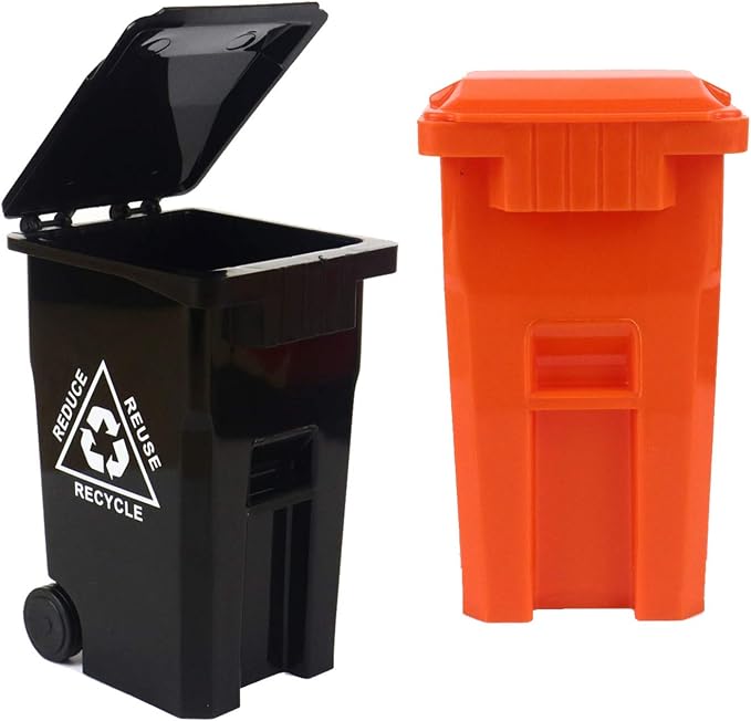 Wiosi Mini Garbage Trash Pen Holder for Desk and Tiny Recycle Bin Pencil Holder Black & Orange, Pack of 2 - Storage for Pencil & Pen | Office Stationery to Organize the Desk | Ideal for Student Work