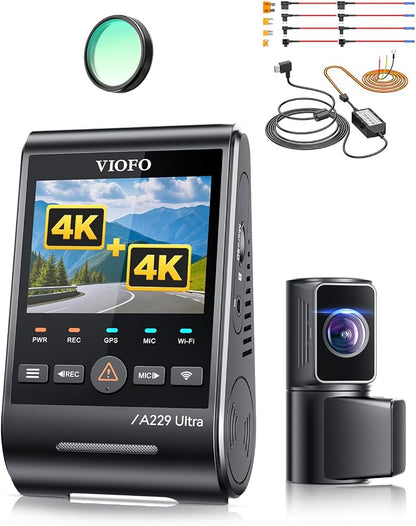 【Bundle: A229U 2CH + HK4 Hardwire Kit】 VIOFO A229 Ultra 2CH Dual 4K Dash Cam Front and Rear, Dual STARVIS 2 IMX678 Sensors & 2-Channel 4K HDR