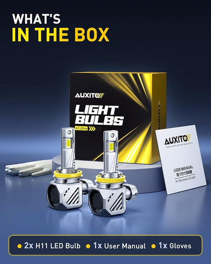 AUXITO H11 LED Bulbs, 6500K Xenon White, Wireless Light Bulbs, Pack of 2