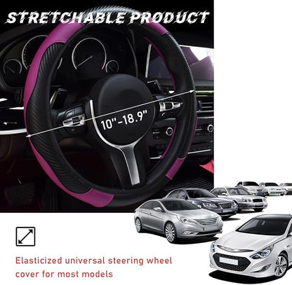 povtii Car Steering Wheel Cover, 15 Inch Leather Breathable Auto Steering Wheel Protector, Comfortable Non-Slip Vehicle Steering Wheel Covers, Universal Interior Car Accessories (Black+Purple)