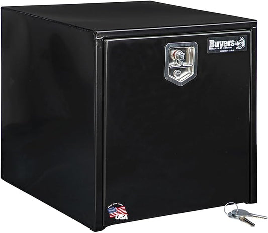 Buyers Products 1704300 Black Steel Underbody Truck Tool Box – 24 x 24 x 24 Inch - Truck Bed & Underbelly RV Storage Box, Locking T-Latch, Weather-Resistant, Heavy-Duty Flatbed Job Box, Made in USA