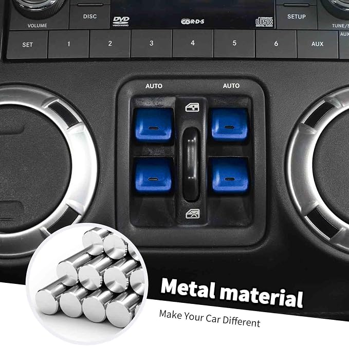 Jimen for JK Window Button Covers, 4PCS Center Console Window Switch Cover Interior Trim Kits Compatible with Jeep Wrangler JK & Unlimited 2012-2018, Aluminum Alloy (Blue)