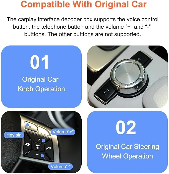 Wireless Carplay/Android Auto Adapter for Mercedes-Benz (2011-2015) NTG4.5/4.7 System Decoder Box Retains OEM Steering Wheel, Camera & Knob Control Compatible with A/B/C/E/GLK/GLA/ML/SLK