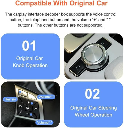 Wireless Carplay/Android Auto Adapter for Mercedes-Benz (2011-2015) NTG4.5/4.7 System Decoder Box Retains OEM Steering Wheel, Camera & Knob Control Compatible with A/B/C/E/GLK/GLA/ML/SLK