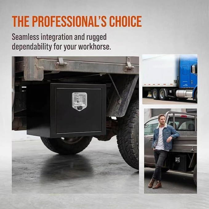 Underbody Truck Tool Box, Heavy Duty Steel Underbody Toolbox with T-Handle Lock & Weatherproof Seal, Lockable Truck Trailer Tool Box for Pickup, Flatbed, RV, Van, Utility Vehicles - 30×12×14
