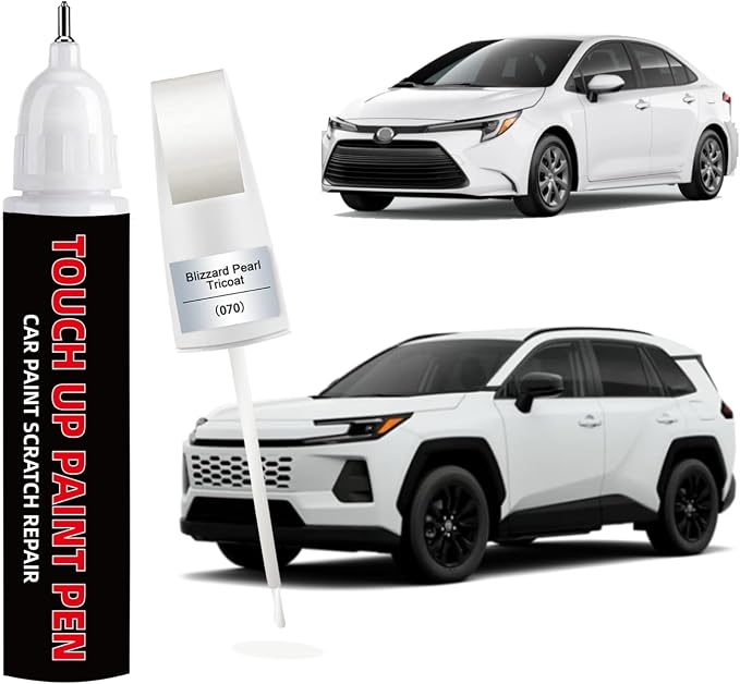 Blizzard Pearl Tricoat(070) Car Touch Up Paint for Toyota 2-in-1 Car Scratch Repair Pen with Fine Tip&Brush, DIY Color-Code Matched Auto Paint for Rock Chips Door Scratches Paint Nicks Bumper Marks