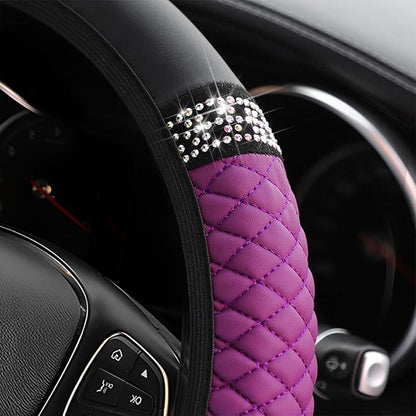 Osilly Bling Car Steering Wheel Cover, 15 Inch Rhinestones Soft Leather Elastic Steering Wheel Protector, Sparkly Crystal Diamond for Women Girls, Car Interior Accessories for Most Cars (Purple)