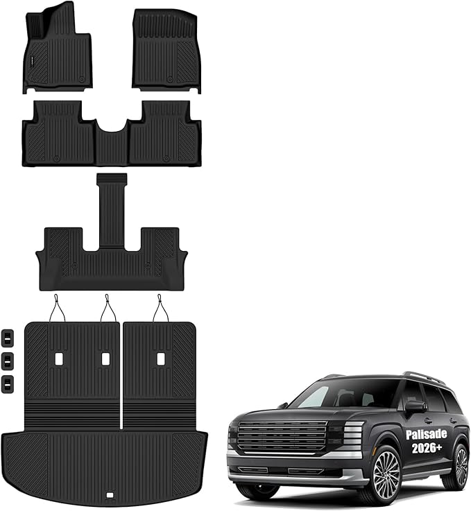 Auxko All Weather Floor Mats Cargo Mat with Backrest Mat for Hyundai Palisade Gasoline 2026 7&8 Seats All Season TPE Accessories Odorless Anti-Slip Floor Liners Trunk Liner with Back Seat Protector