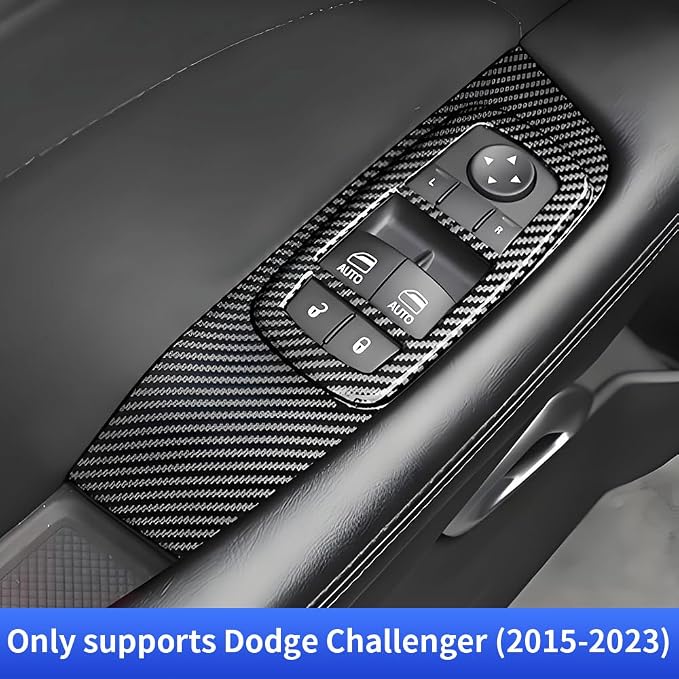 Car Door Power Window Lift Switch Protection Panel for Dodge Challenger 2015 2016 2017 2018 2019 2020 2021 2022 2023 Auto Interior Accessories Side Pull Handle Trim Cover Carbon Fiber Style Kit