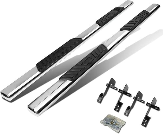 Auto Dynasty Oval Running Board Compatible with 2001 2002 2003 Ford F-150 Crew Cab, Stainless Steel Side Step Rail Nerf Bars, 5" Step Bars, Polished Chrome