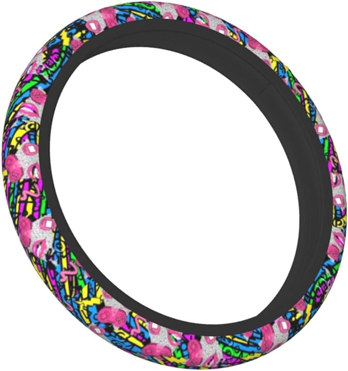 The Universal Elastic Steering Wheel Protective Cover Vintage 80s 90s Style is Heat-Resistant and Non-Slip Suitable for Most Vehicles