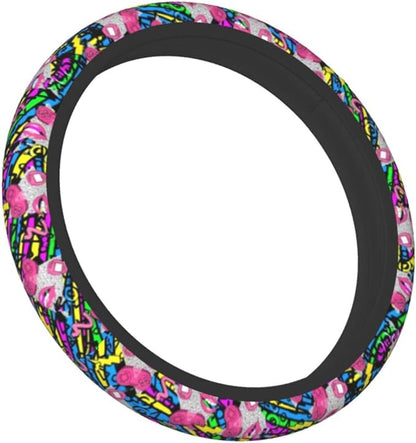 The Universal Elastic Steering Wheel Protective Cover Vintage 80s 90s Style is Heat-Resistant and Non-Slip Suitable for Most Vehicles