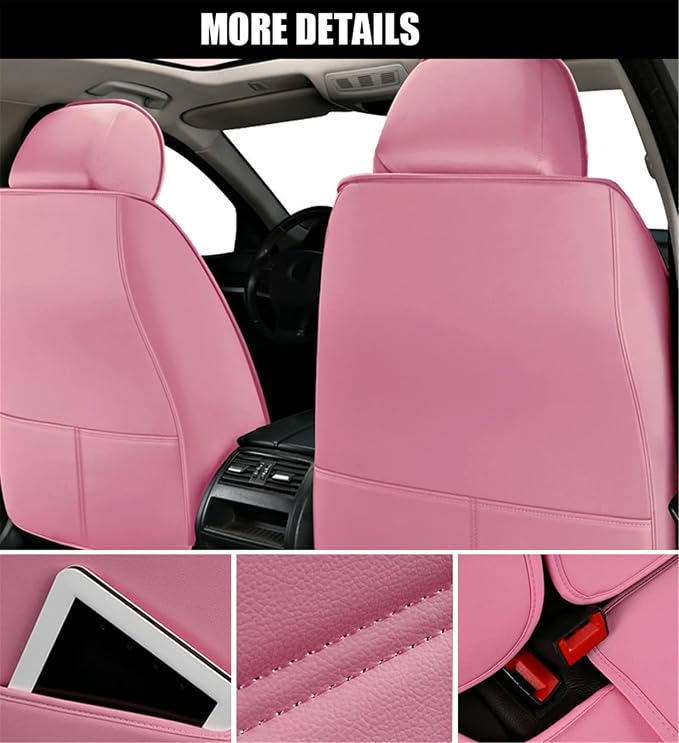 SanQing Car Seat Covers Full Set, Super Luxurious Heavy Duty Waterproof Leather Automotive Vehicle Cover for Cars SUV Pick-up Truck, Universal Non-Slip Seat Car Accessories (Full Set/Pink)