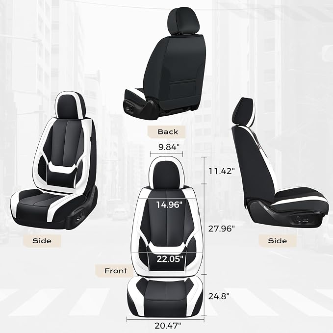 Coverado Seat Covers, Car Seat Covers Front Seats, Leather Seat Covers for Cars, Car Seat Protector Waterproof, Black Car Seat Cushion, Front Carseat Cover Universal Fit for Most Cars White