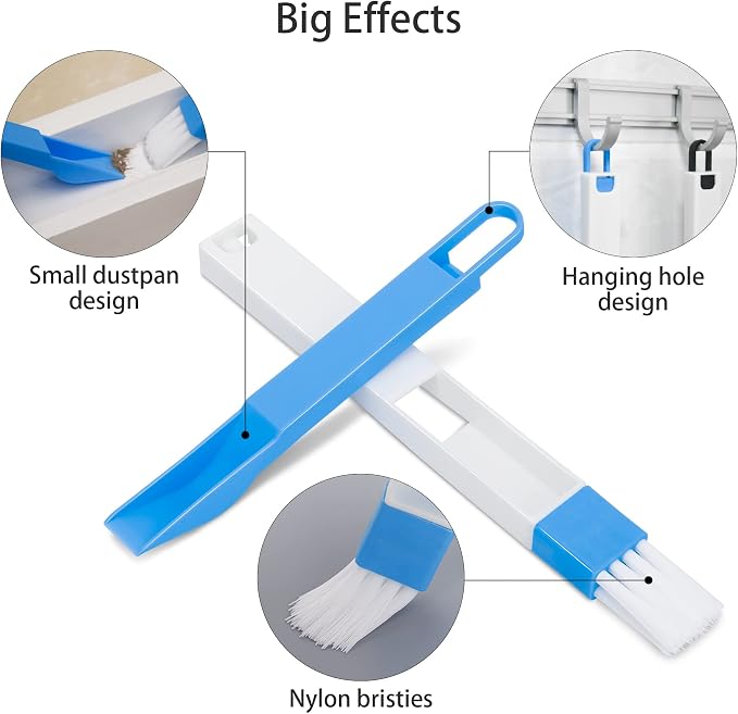 Window Track & Gap Cleaning Brush Set, 5 Pack Crevice and Groove Cleaner with 2 in 1 Brush and Mini Dustpan for Door Gaps, Blinds, Sliding Tracks and Kitchen Corners