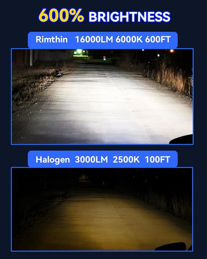 rimthin 9005/HB3 H11/H8/H9/H16 LED Bulbs Combo, 120W 32000 LM Super Bright 6000K Cool White Led Fog Lights, IP67 Waterproof, Pack of 4, 9005+H11