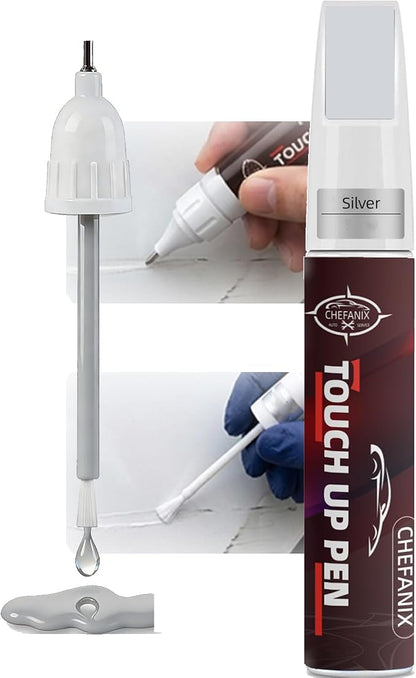 Silver Touch Up Paint for Cars & Motorcycles – Car Scratch Remover, 2-in-1 Brush & Pen, Paint Scratch Repair Kit with Quick-Dry Formula for Multi-Brand Vehicles