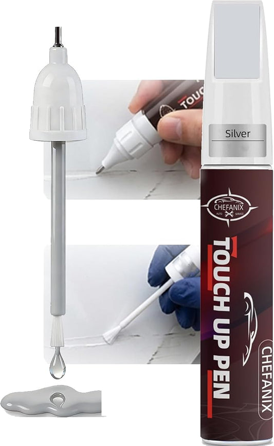 Silver Touch Up Paint for Cars & Motorcycles – Car Scratch Remover, 2-in-1 Brush & Pen, Paint Scratch Repair Kit with Quick-Dry Formula for Multi-Brand Vehicles