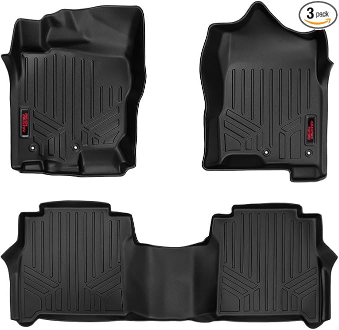 Rough Country Floor Armor Front & Rear Floor Mats for Nissan Titan (2017–2024) & Titan XD (2016–2024) Crew Cab w/Front Bucket Seats - All-Weather Protection, Spill Saver Lip