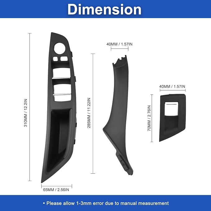 Door Handle Cover Kit for BMW 5 Series 520 523 525 528 530 535 F10/F11/F18 2010-2016, Driver & Passenger Side Window Switch Armrest Trim for Left-Hand Drive Models (Black)
