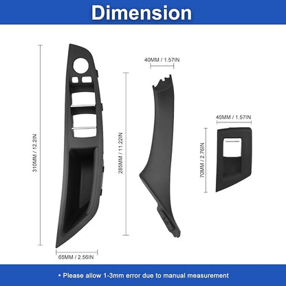 Door Handle Cover Kit for BMW 5 Series 520 523 525 528 530 535 F10/F11/F18 2010-2016, Driver & Passenger Side Window Switch Armrest Trim for Left-Hand Drive Models (Black)
