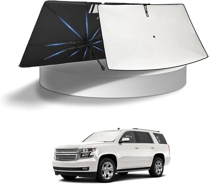 KUST Sun Shade Umbrella for 2015-2020 Chevrolet Chevy Suburban/Tahoe, GMC Yukon XL, Yukon Denali XL | Custom Fit Windshield Sunshade | Foldable Sunshade with Bendable Handle | Blocks Heat
