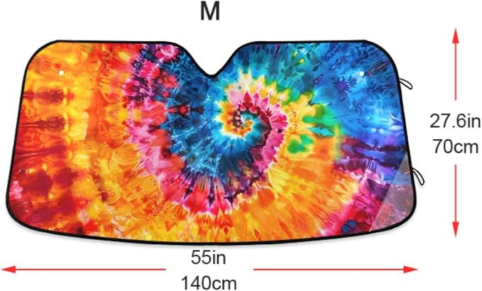 Rainbow Tie Dye Swirl Windshield Sunshade Car Sun Shade Blocks UV Rays Visor Protector Accordion Folding Sun Reflector Auto Sunshade for Truck SUV
