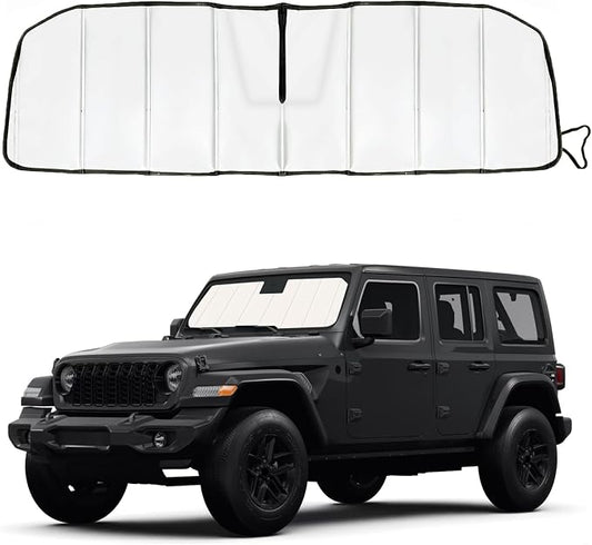 Windshield Sun Shade for Jeep Gladiator(JT) 2020-2026/Wrangler JL 2018-2026, Front Window Visor Accessories, Folding Design Blocks Heat & UV Rays Maintain Cool Interior and Save Space
