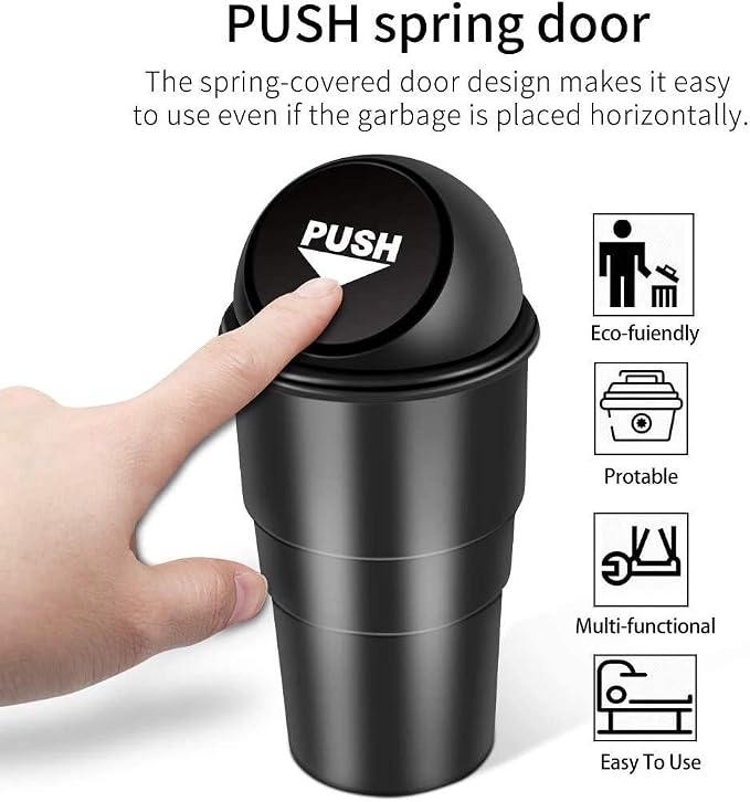 INKULTURE Mini Car Trash Bin Can Holder Dustbin - Black (L 17 x W 6.5 cms) | Pack of 01