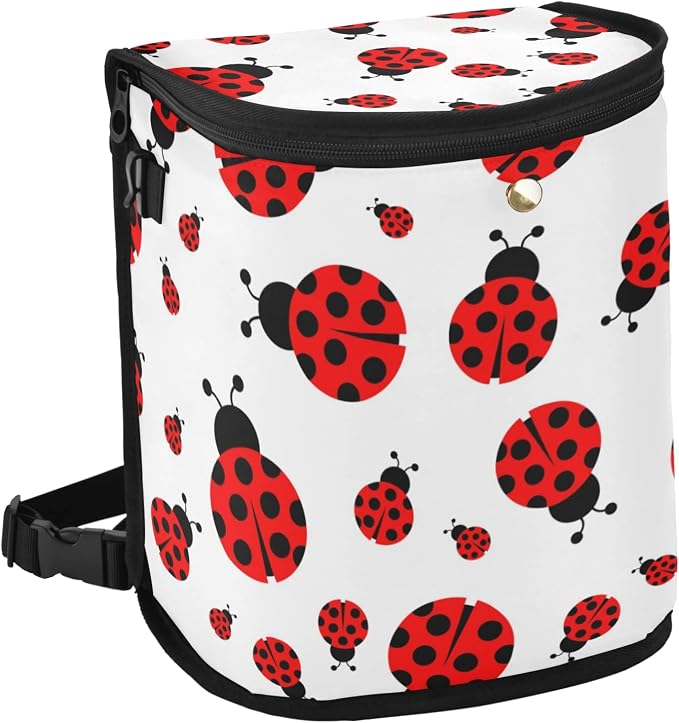 Ladybug Car Trash Can Leak Proof Garbage Bag Cute Red Ladybugs Car Trash Bin with Lid Hanging Waterproof Storage Pockets Collapsible Car Organize Multipurpose