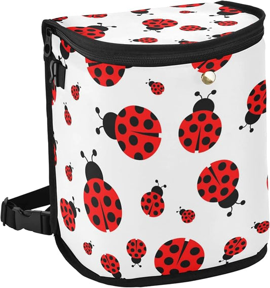 Ladybug Car Trash Can Leak Proof Garbage Bag Cute Red Ladybugs Car Trash Bin with Lid Hanging Waterproof Storage Pockets Collapsible Car Organize Multipurpose