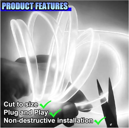 ZIMISI EL Wire Car Interior LED Strip Lights, 5V 16FT Neon Light Strip with Sewing Edge, USB Electroluminescent Car Interior Lights with Fuse Protection, Vehicle Ambient Lighting Decorations (White)