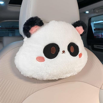 Cartoon Car Seat Cushion Lumbar Support Pillow and Neck Pillow, Cute Car Seat Pillow Headrest Pillow Back Support for Driving Fatigue Relief,for Office Chair Truck SUV (Panda Headrest)
