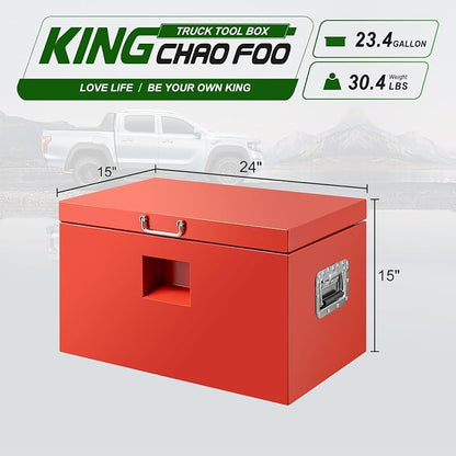 24" Truck Tool Box,Heacy Duty Metal Storage Organizer with Strong locking tongue,Trailer Tongue Box with Safe Hinge, for Truck,Pickup,RV,Garage,Best gift for family and friend,Red Power Coating