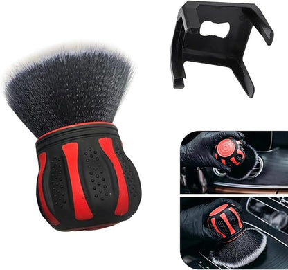 Car Cleaning Brush, Air Conditioning Vent Seat Gap Detail Dust Removal Brush with Storage Rack, Multi-Function Ball Soft Brush with Non-Slip Handle, for Most Cars Trucks Home (Red)