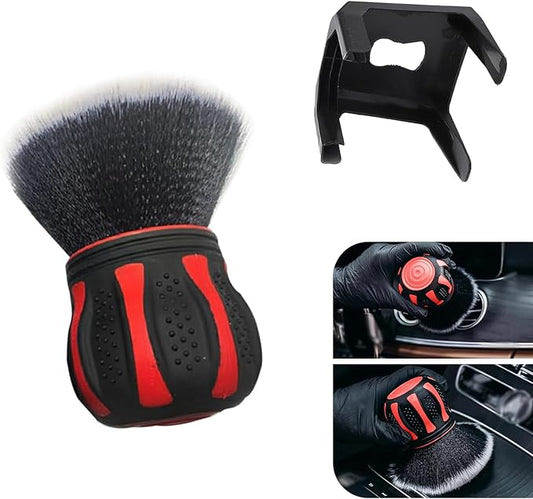 Car Cleaning Brush, Air Conditioning Vent Seat Gap Detail Dust Removal Brush with Storage Rack, Multi-Function Ball Soft Brush with Non-Slip Handle, for Most Cars Trucks Home (Red)