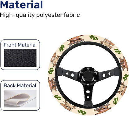 GENANY Cute Highland Cow Steering Wheel Cover, Non Slip Polyester Car Wheel Protector for Car SUV Truck, Universal 15 Inch