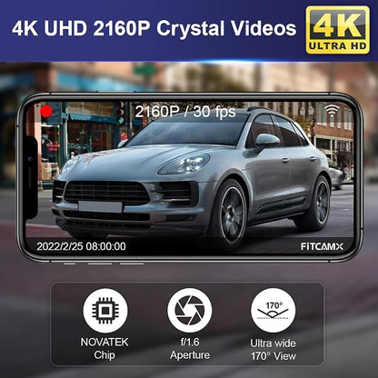 Fitcamx 4K Dash Cam Suitable for Porsche Macan 95B Panamera 970 Cayenne 958 92A E2 (Model B), OEM Factory Look, 2160P UHD Video, Built-in WiFi & APP, Loop Recording, G-Sensor, Easy to Use, 64GB Card