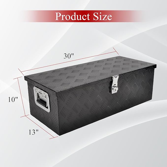 30''Inch Aluminum Truck Tool Box Truck Bed Toolbox Truck Trailer Chest Box Underbody Storage Organizer Waterproof Square Storage Organizer w/Side Handle Lock & Keys Black(‎30" Lx13 Wx10 H)