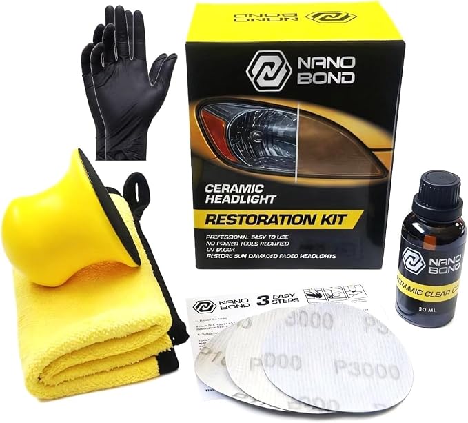 Nano Bond Ceramic Headlight Restoration Kit - No Power Tools Needed, Self-Leveling Headlight Clear Coat, 3 Easy Steps, Removes Oxidation from Foggy Plastic Lenses, 30ml Bottle