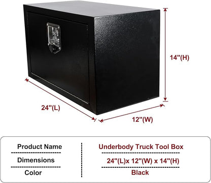 24 Inch Underbody Truck Tool Box with T-Handle Lock,Heavy Duty Truck Storage Organizer Tool Box Chest For Storage Smooth Surface Waterproof, 24"x 12"x 14" inch Black