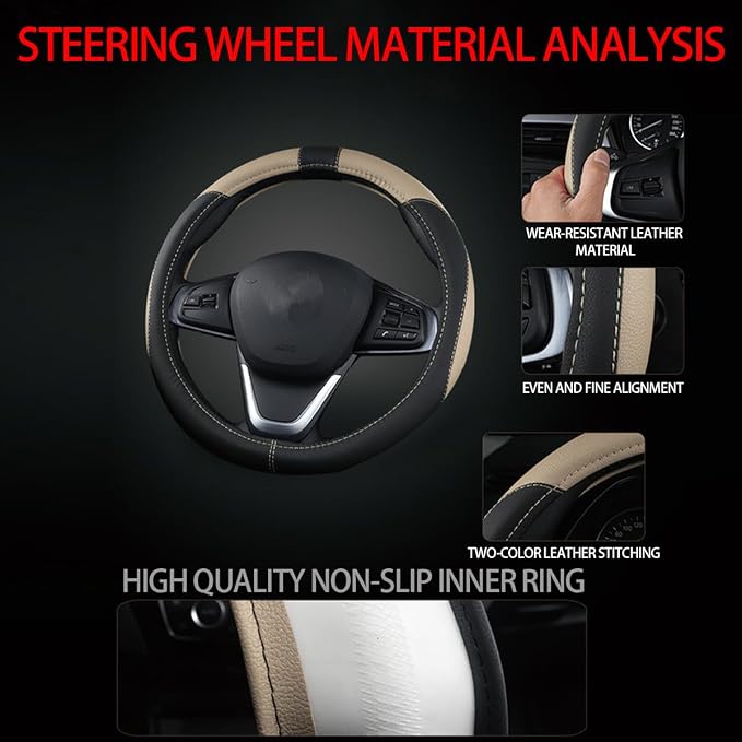 BESULEN Car Steering Wheel Cover, Soft Leather Steering Wheel Protector, Universal Non-Slip Steering Wheel Covers, Comfortable Grip Sweat-Absorbent, Automotive Interior Accessories