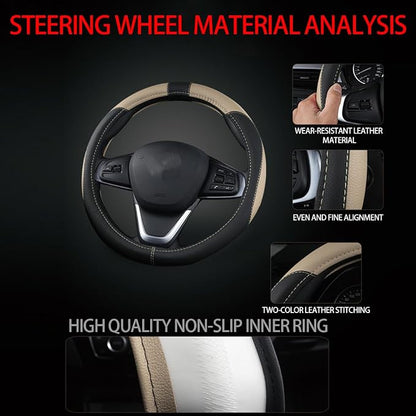 BESULEN Car Steering Wheel Cover, Soft Leather Steering Wheel Protector, Universal Non-Slip Steering Wheel Covers, Comfortable Grip Sweat-Absorbent, Automotive Interior Accessories