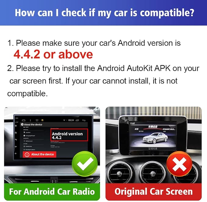 Carlinkit Wireless CarPlay USB Adapter Only Compatible with Android car radios. only for Android Version 4.4.2 or Above. APK Must be Successfully Installed Before use. Model:CPC200-CCPA